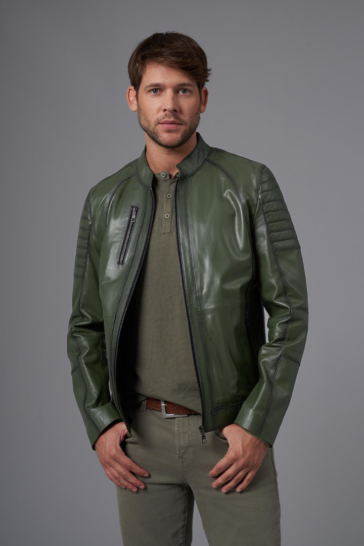 

Кожаная куртка мужская Deri Company BD02307 зеленая 3XL (товары доставляются из-за рубежа), Зеленый, BD02307