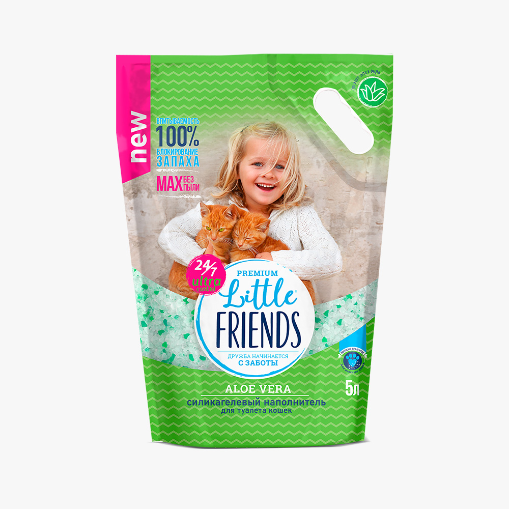 Впитывающий наполнитель Little Friends Aloe Vera силикагелевый, алоэ вера, 5 л