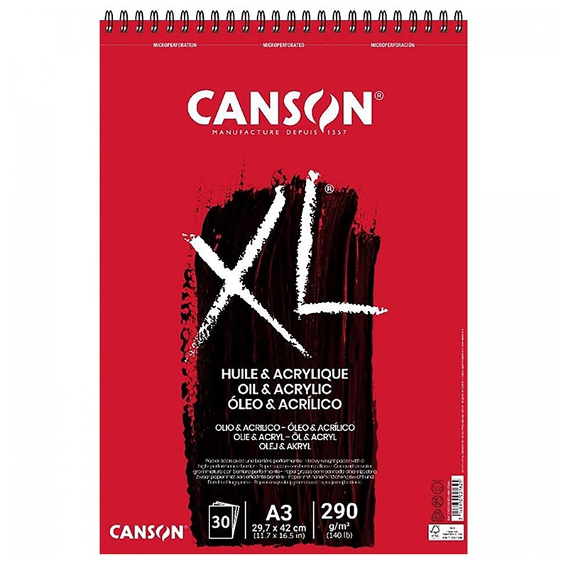 фото Canson альбом для масла и акрила canson xl, на пружине, 290 гр/м2, 30 листов а3