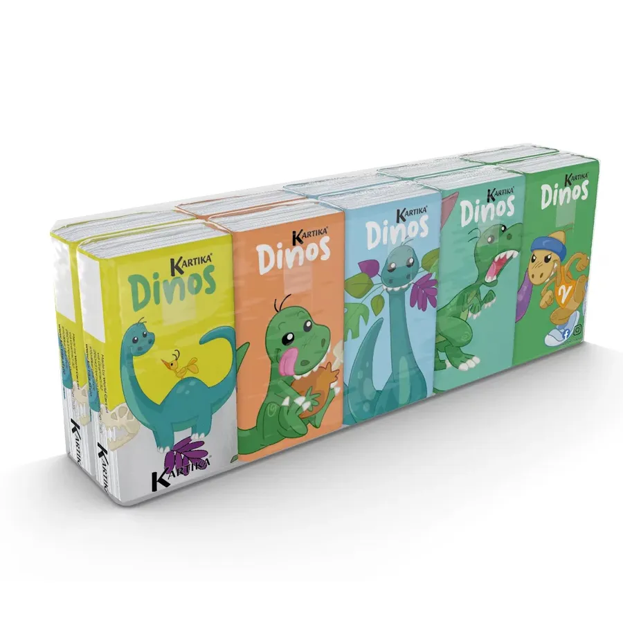Бумажные платочки World Cart Динозавры DNS-HS-01 4-х слойные 10 пачек, 9 листов, 21х21 см бумажные платочки world cart единорог 4 слоя 10 пачек 9 листов 21х21 см