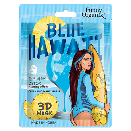 3D-маска для лица Funny Organix Blue Hawaii детокс-эффект, тканевая 23 г бомбочка для ванн funny organix gold therapy 140 г