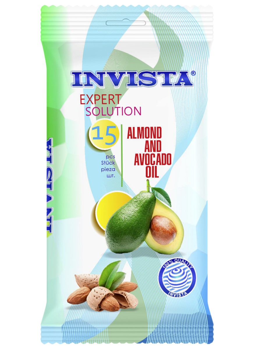 Купить Влажные салфетки Invista Lux c экстрактом авокадо, регенерация и снятие зуда, 15 шт