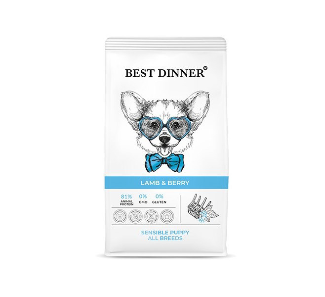 

Бест Диннер Puppy Sensible сухой корм для щенков ягненок и ягоды 3 кг