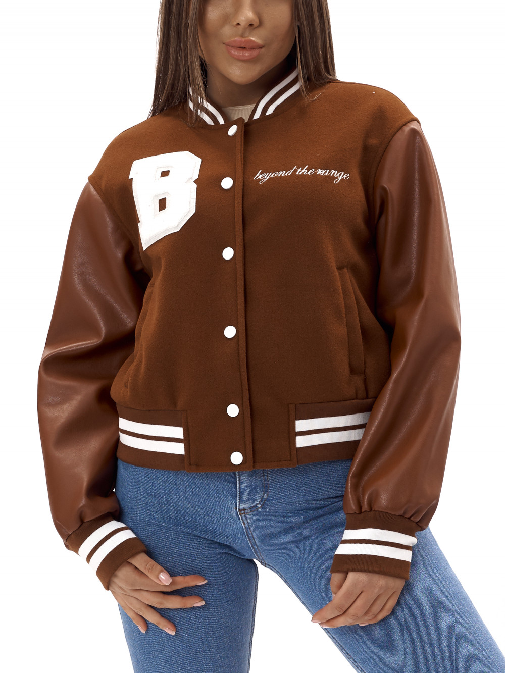 Кожаная куртка женская AD3612 коричневая S NoBrand. Цвет: коричневый