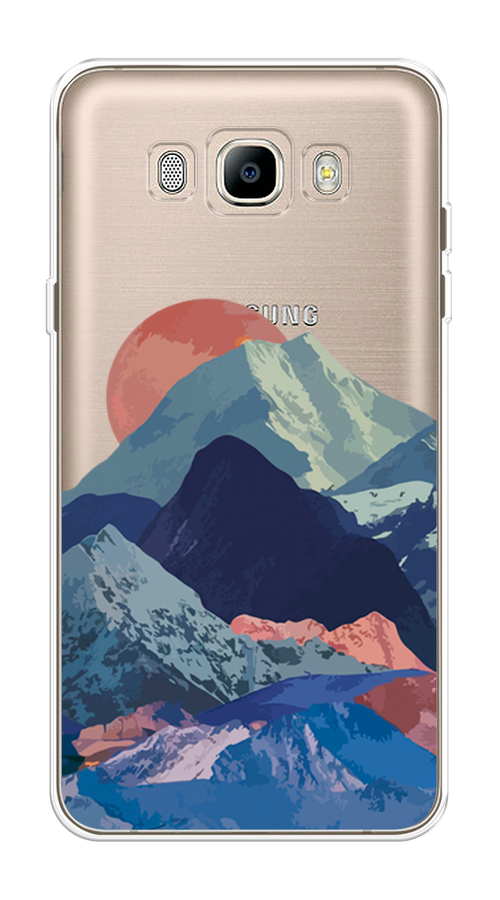 

Чехол на Samsung Galaxy J7 2016 "Закат в снежных горах", Красный;серый;голубой, 23050-2