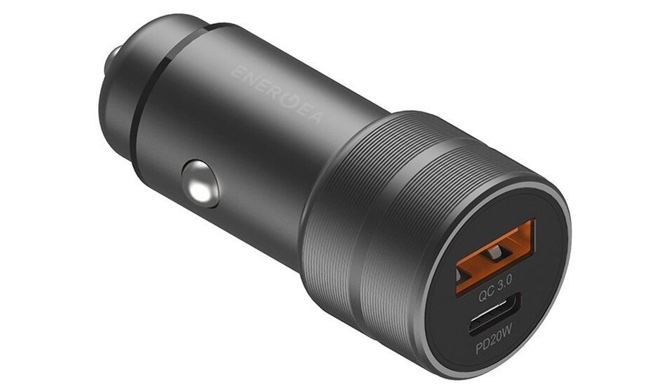 Автомобильное зарядное устройство EnergEA Alu drive PD20+, USB-C PD20 +USB-A QC3.0, 38W.