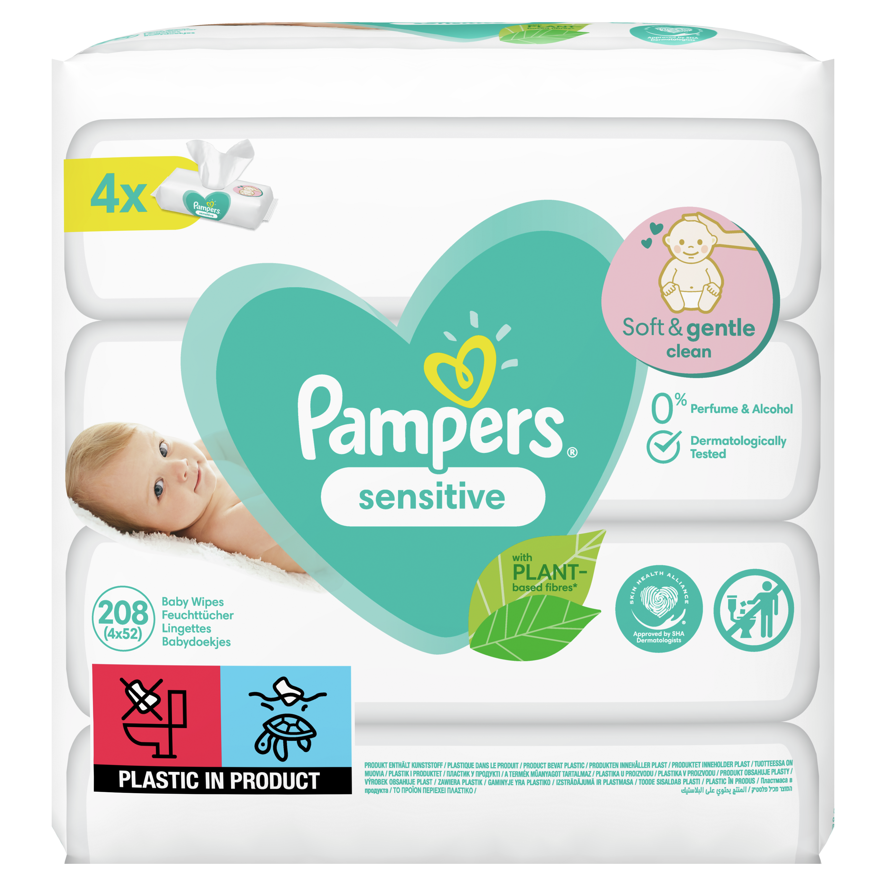 Детские влажные салфетки Pampers Sensitive 208 шт. детские влажные салфетки pampers fresh clean 104 шт