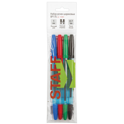 

Ручки шариковые Staff Basic BP-175, Набор 4 шт., ассорти, 142961, 7 шт