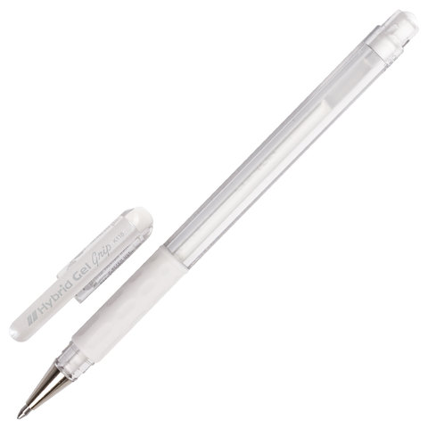 Ручка гелевая с грипом Pentel Hybrid Gel Grip, белая, узел 0,8 мм, K118-LW, 4 шт