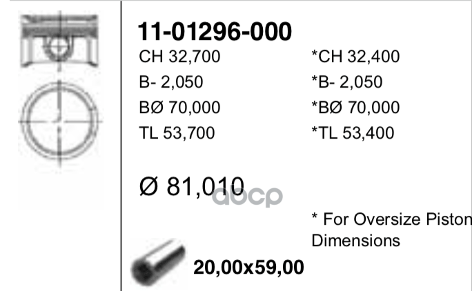 

YENMAK 11-01296-000 Поршень ДВС без колец Audi. VW 1.8T 20V AEB =81 1.5x1.75x2 std 95 1шт