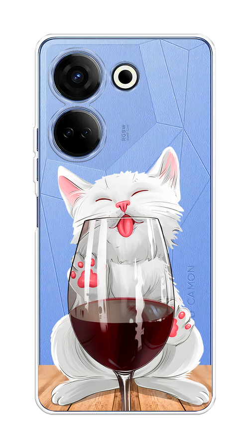 

Чехол на Tecno Camon 20/20 Pro 4G "Кот с бокалом", Прозрачный;белый;красный, 304150-1