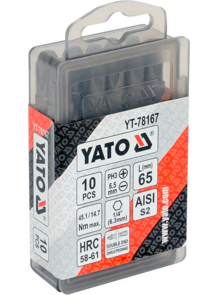 YATO YT-78167 Набор бит PH3-6.5, 65 мм, 10шт 1шт набор бит с шестигранным хвостовиком 1 4 двусторонняя stanley 1 68 786 pz1 pz2х10 шт