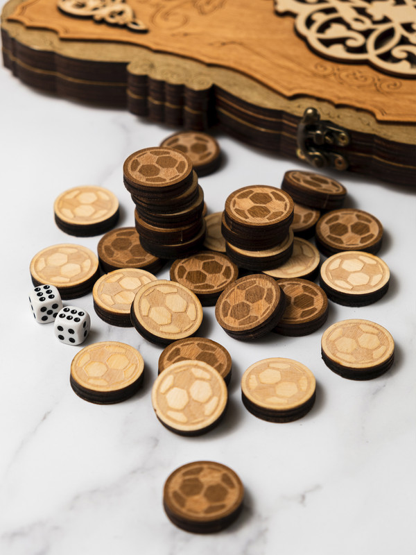 Фишки для нард и шашек гравированные с бархатом NARDABAR - Футбол - 30 шт - 30 мм