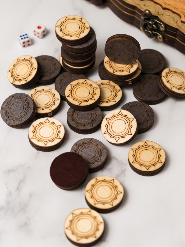 Фишки для нард и шашек гравированные с бархатом NARDABAR - Версаль - 30 шт - 30 мм