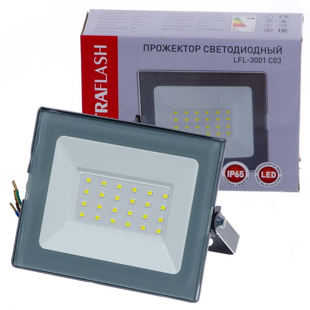 

Прожектор светодиодный, Ultraflash, LFL-3001 C03, 30 Вт, 6500 К, сер