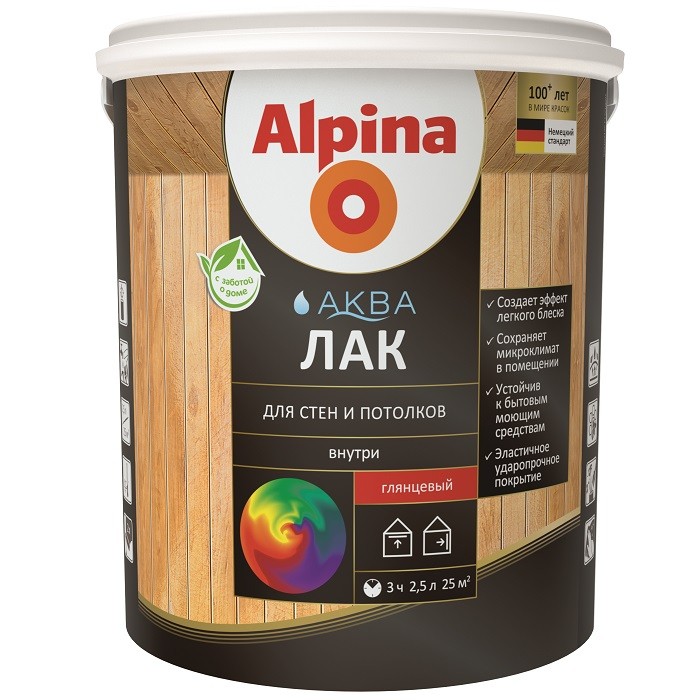 Лак Alpina Аква для стен и потолков глянцевый 2,5 л