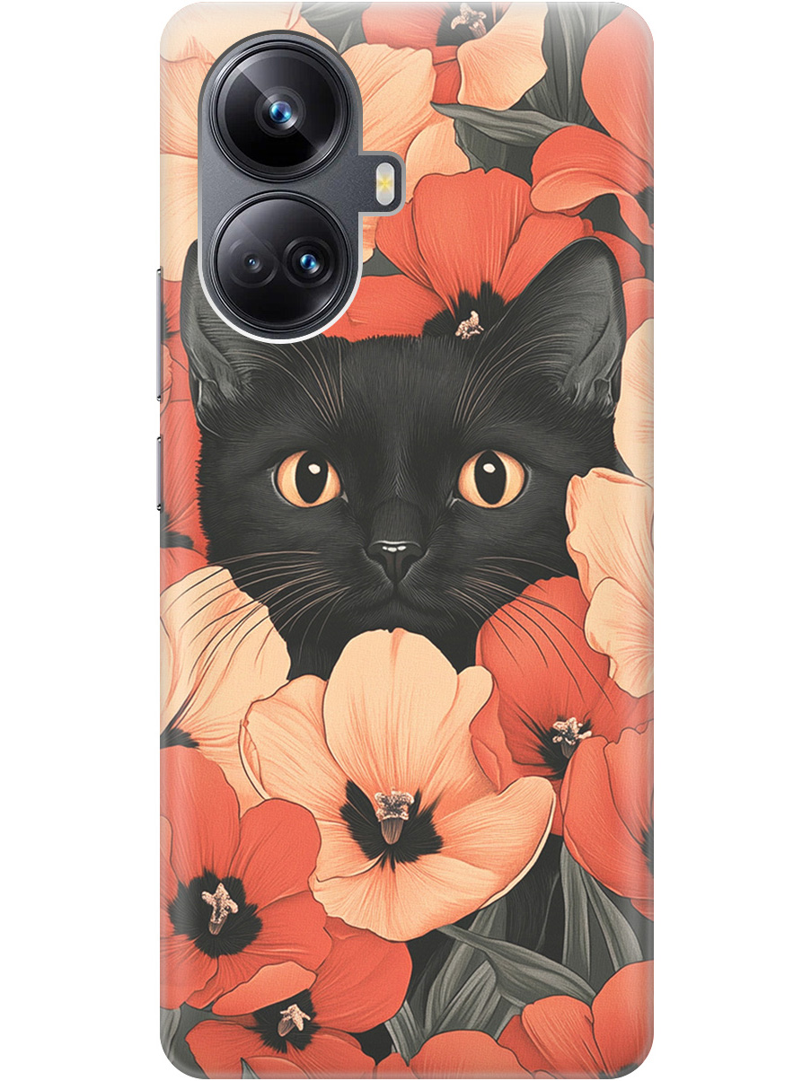

Силиконовый чехол на Realme 10 Pro+ с принтом "Котик в маках", Прозрачный;черный;красный, 768741912