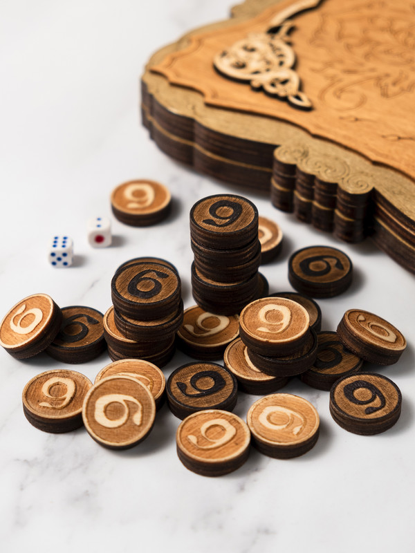 Фишки для нард и шашек гравированные с бархатом NARDABAR - 69 - 30 шт - 30 мм