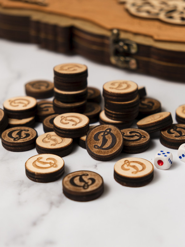 Фишки для нард и шашек гравированные с бархатом NARDABAR - Динамо - 30 шт - 30 мм