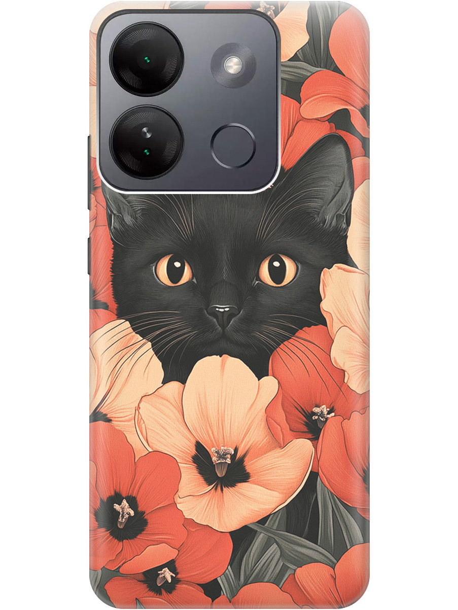 

Силиконовый чехол на Infinix Smart 7 HD с принтом "Котик в маках", Прозрачный;черный;красный, 769392012