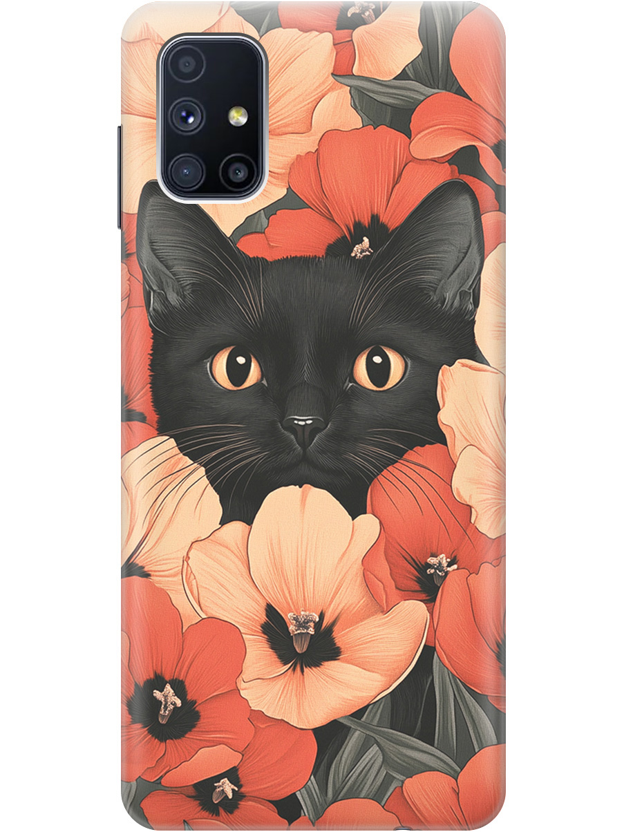 

Силиконовый чехол на Samsung Galaxy M51 с принтом "Котик в маках", Прозрачный;черный;красный, 723412512