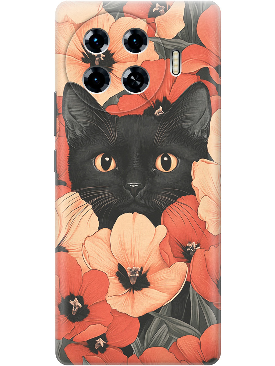 

Силиконовый чехол на Tecno Spark 20 Pro+ с принтом "Котик в маках", Прозрачный;черный;красный, 783985012