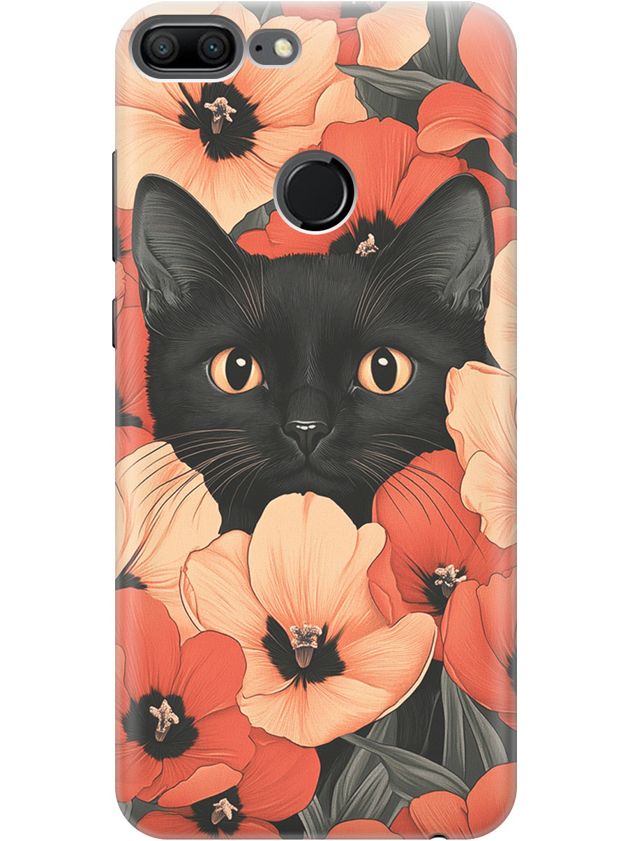 

Силиконовый чехол на Honor 9 Lite с принтом "Котик в маках", Прозрачный;черный;красный, 717568412