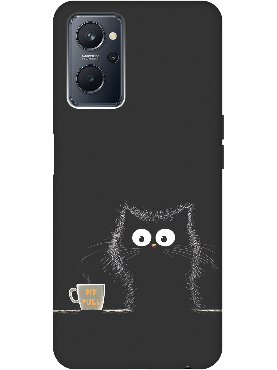

Силиконовый чехол на Realme 9i с принтом "Котик и кофе" матовый черный, Черный;белый;коричневый, 740189412