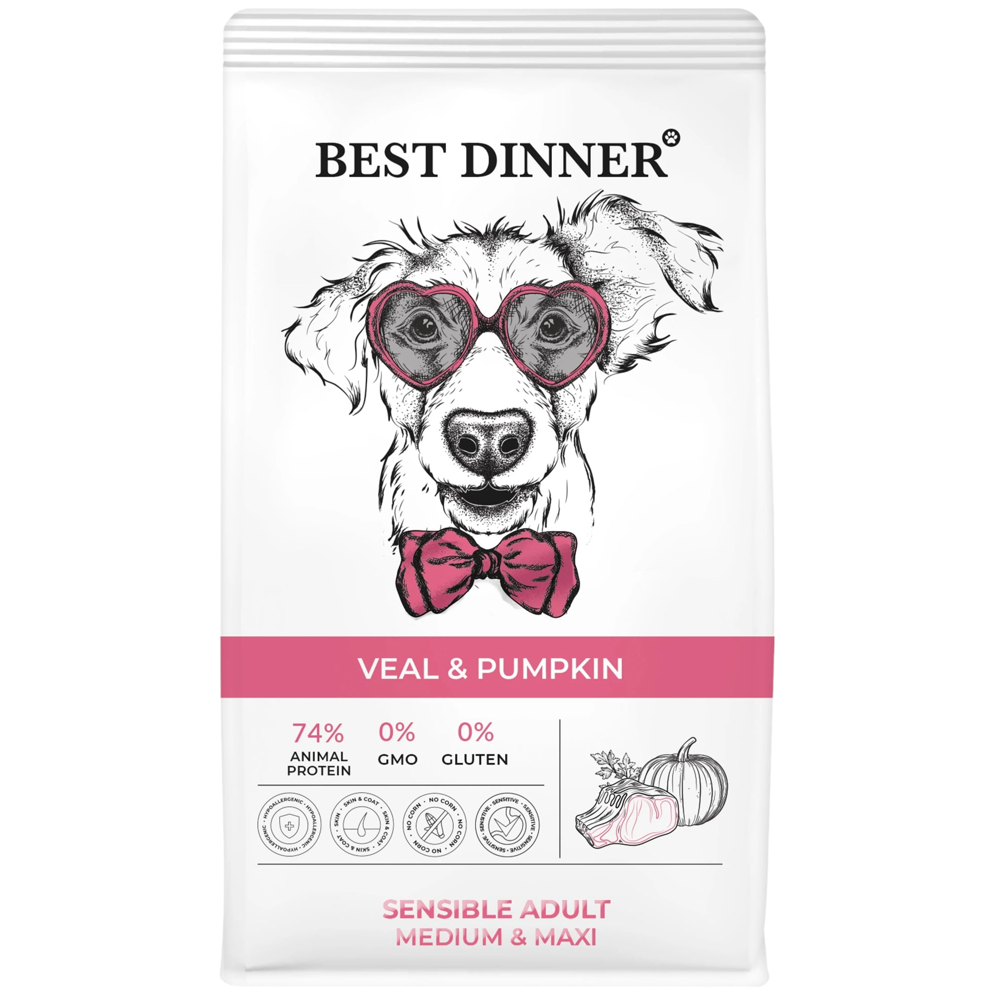 

Сухой корм для собак Best Dinner Adult Sensible Medium&Maxi телятина и тыква, 12 кг