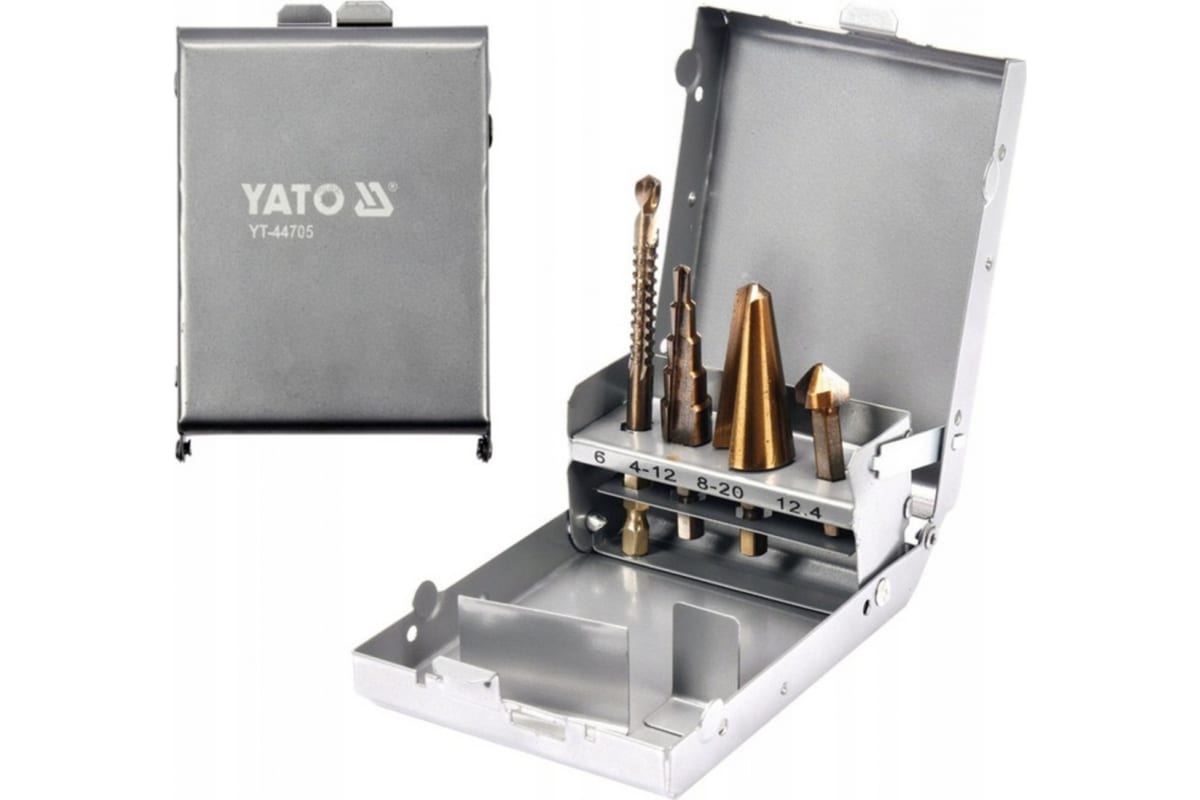 YATO YT-44705 Набор сверл ступенчатаое 4-12 развертка 12,4мм фрезерное 6мм зенковка 6-20мм комплект переходников для сверл для bsg 220 proxxon