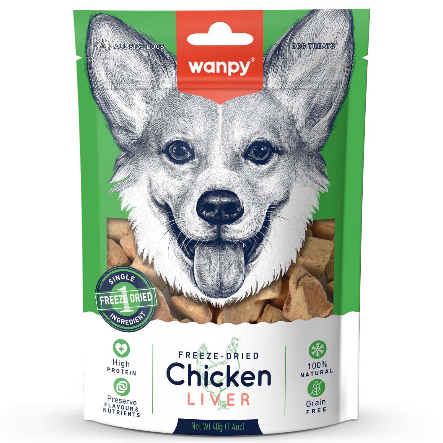 Wanpy Dog Сублимированное лакомство для собак Куриная печень 40 г 2 шт