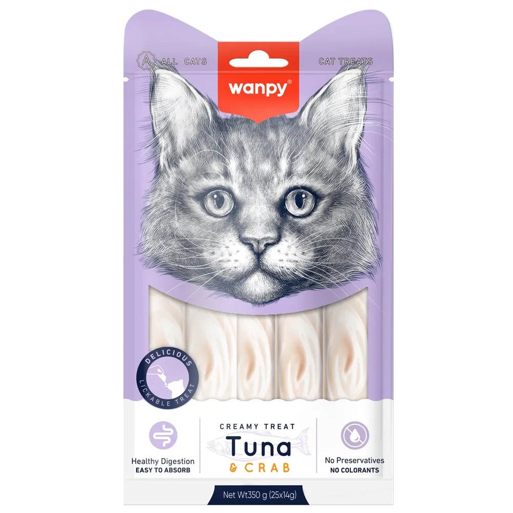 

Wanpy Cat Лакомство для кошек нежное пюре из тунца и краба 25 шт х14 г