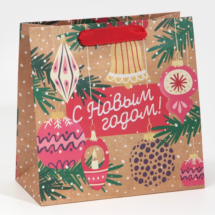 

Пакет крафтовый квадратный Новогодние чудеса, 22 × 22 × 11 см