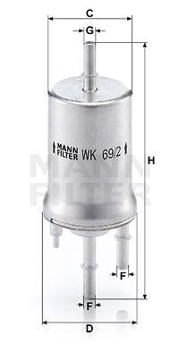 

Фильтр топливный MANN-FILTER WK69/2, фильтр топливный WK69/2