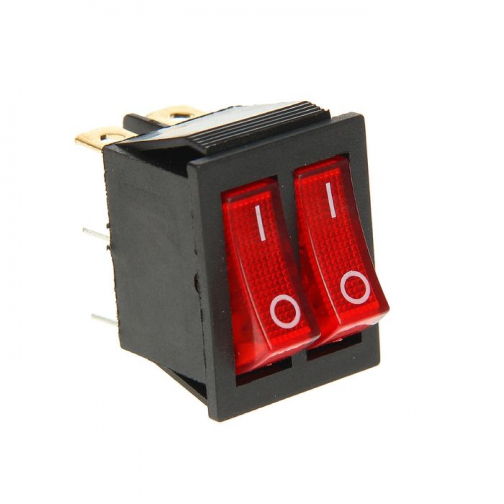 фото Двойной выключатель клавишный rexant on-off красный с подсветкой 36-2410