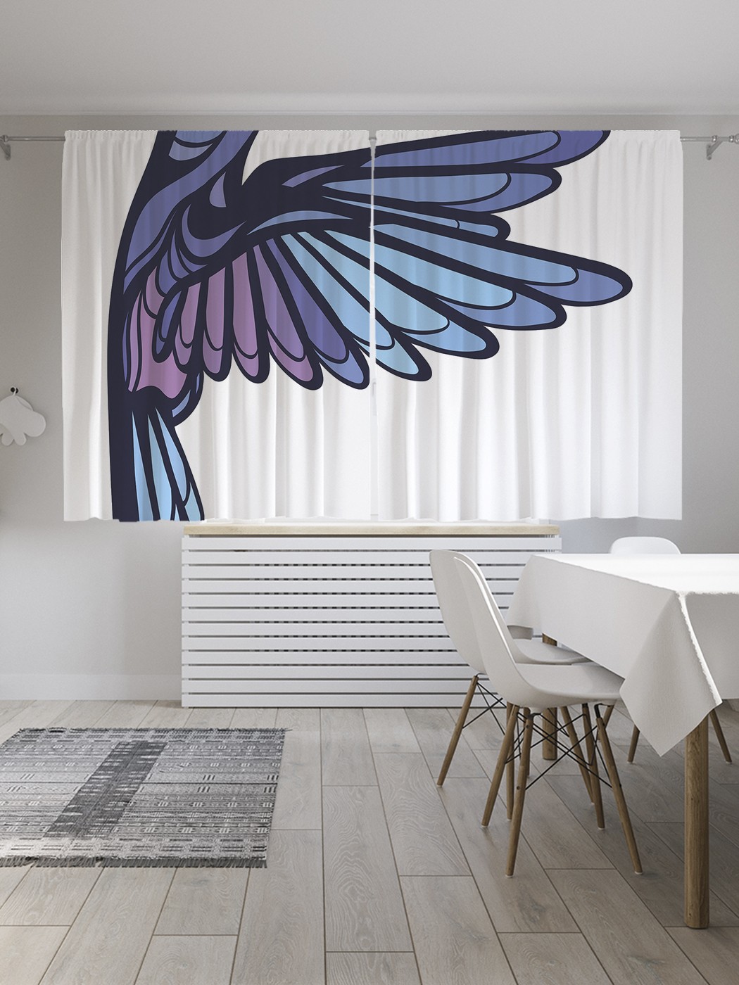 фото Шторы joyarty с фотопечатью "схематический рисунок колибри" из сатена, 290х180 см