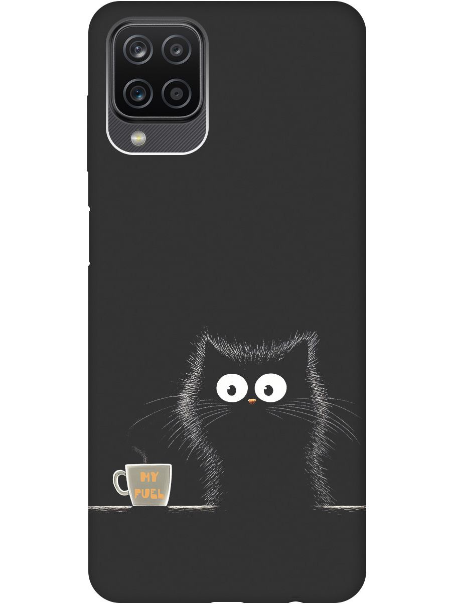 

Силиконовый чехол на Samsung Galaxy A12 / M12 с принтом "Котик и кофе" матовый черный, Черный;белый;коричневый, 723602812