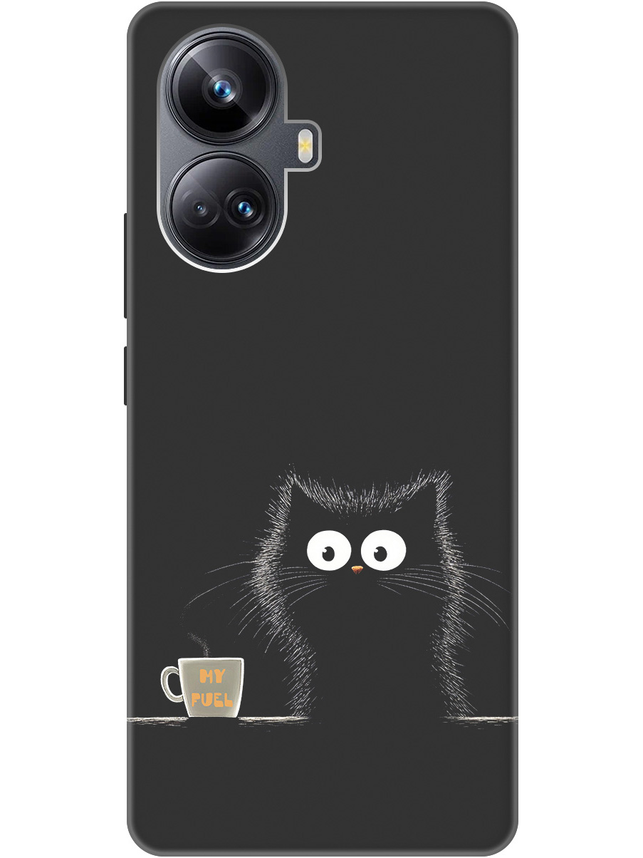 

Силиконовый чехол на Realme 10 Pro+ с принтом "Котик и кофе" матовый черный, Черный;белый;коричневый, 768741912