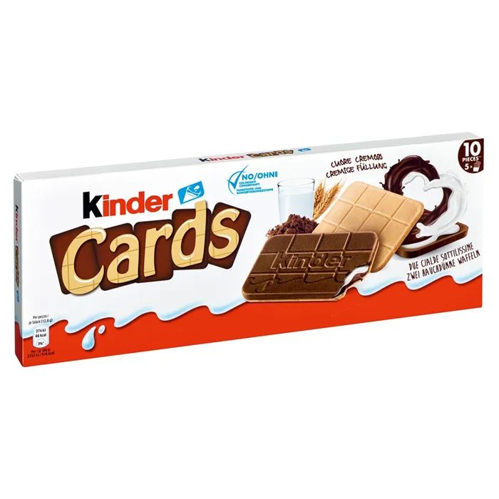 Шоколадно-молочное печенье Kinder Cards (Германия), 128 г