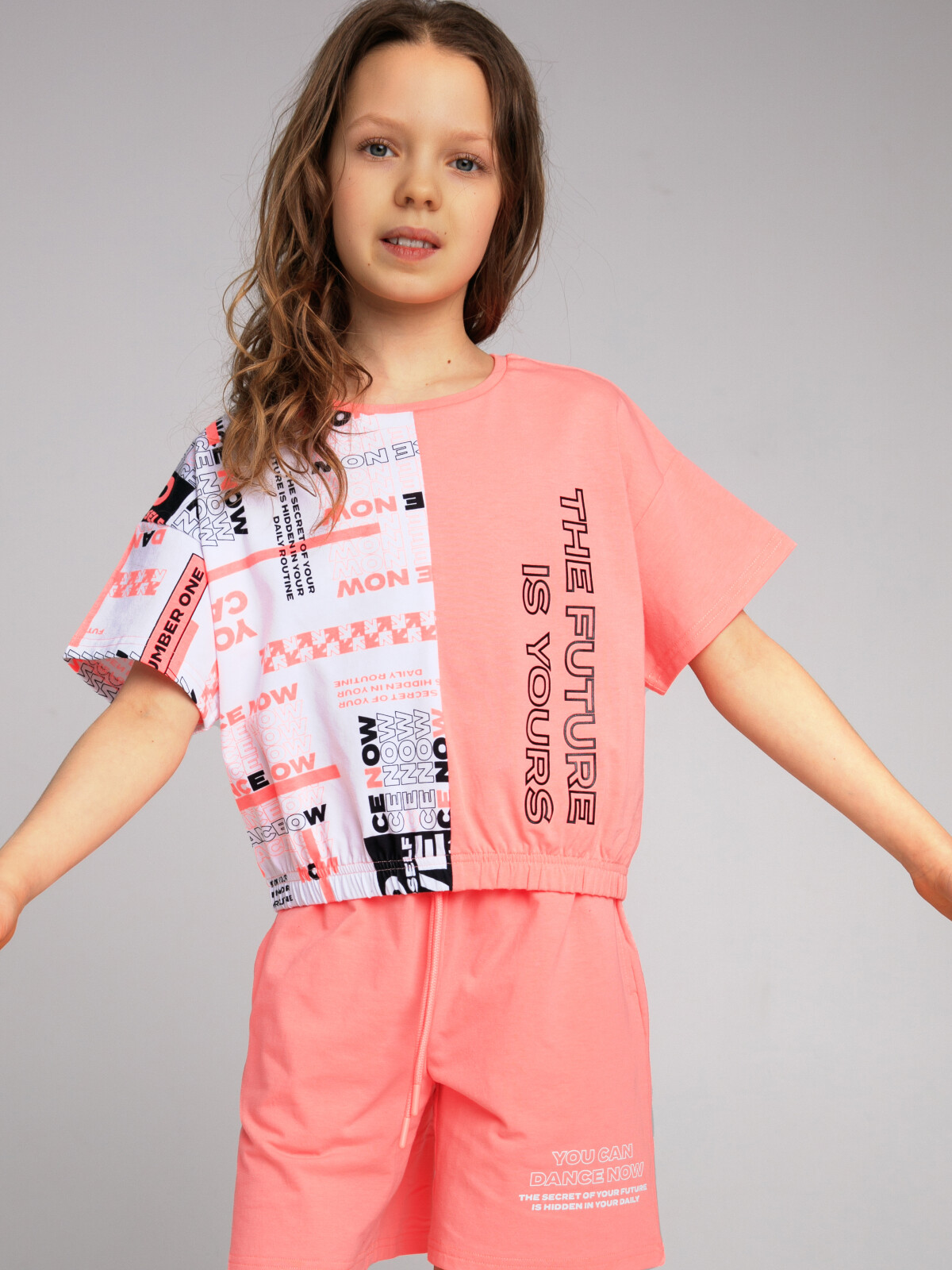 

Футболка детская PlayToday Tween 12321056, коралловый, черный, белый, 158, Розовый, 12321056