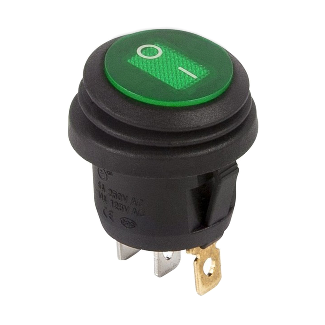 фото Круглый выключатель клавишный rexant on-off зеленый с подсветкой, влагозащита 36-2597