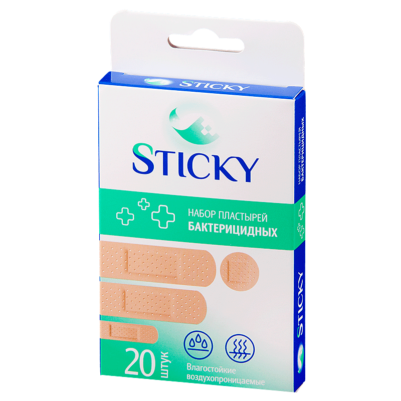 

Пластырь Sticky бактерицидный влагостойкий 1,9х7,2 см 20 шт.