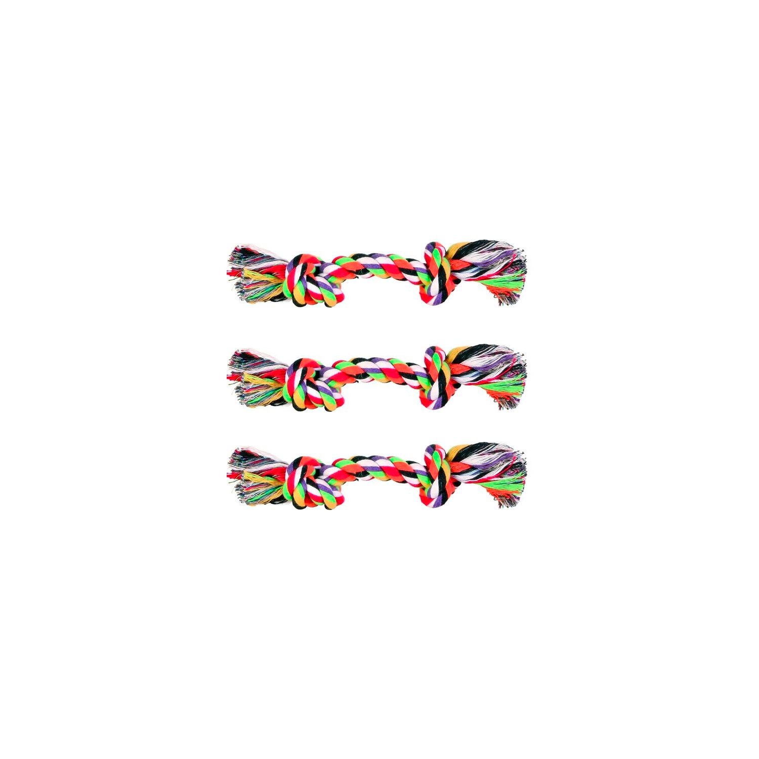 Игрушка для собак TRIXIE Веревка с 2-мя узлами цветная, хлопок 25г, 15см, 3 шт