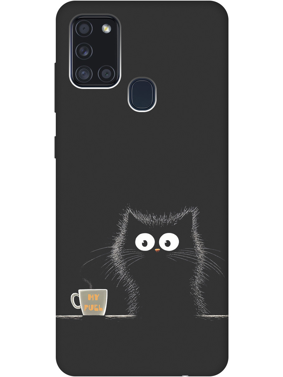 

Силиконовый чехол на Samsung Galaxy A21s с принтом "Котик и кофе" матовый черный, Черный;белый;коричневый, 723009312
