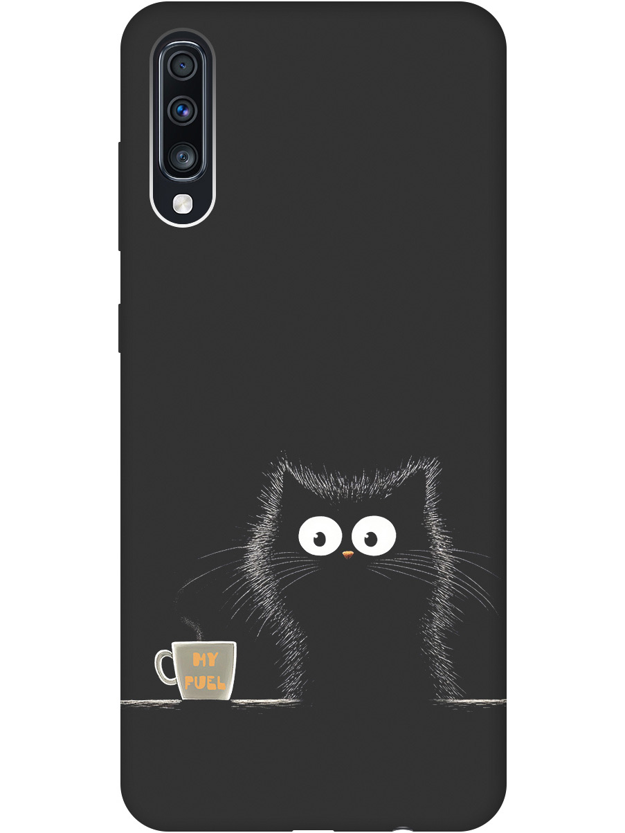 

Силиконовый чехол на Samsung Galaxy A70 / A70s с принтом "Котик и кофе" матовый черный, Черный;белый;коричневый, 720804412