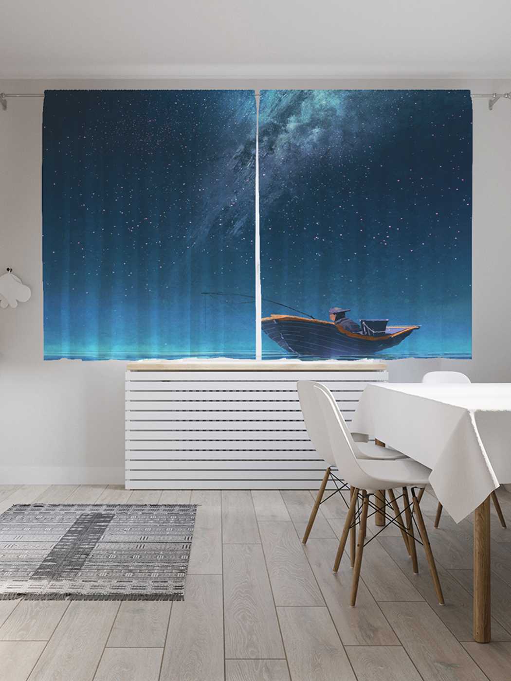 фото Классические шторы joyarty "лунная рыбалка", серия oxford delux, 2 полотна 145x180 см