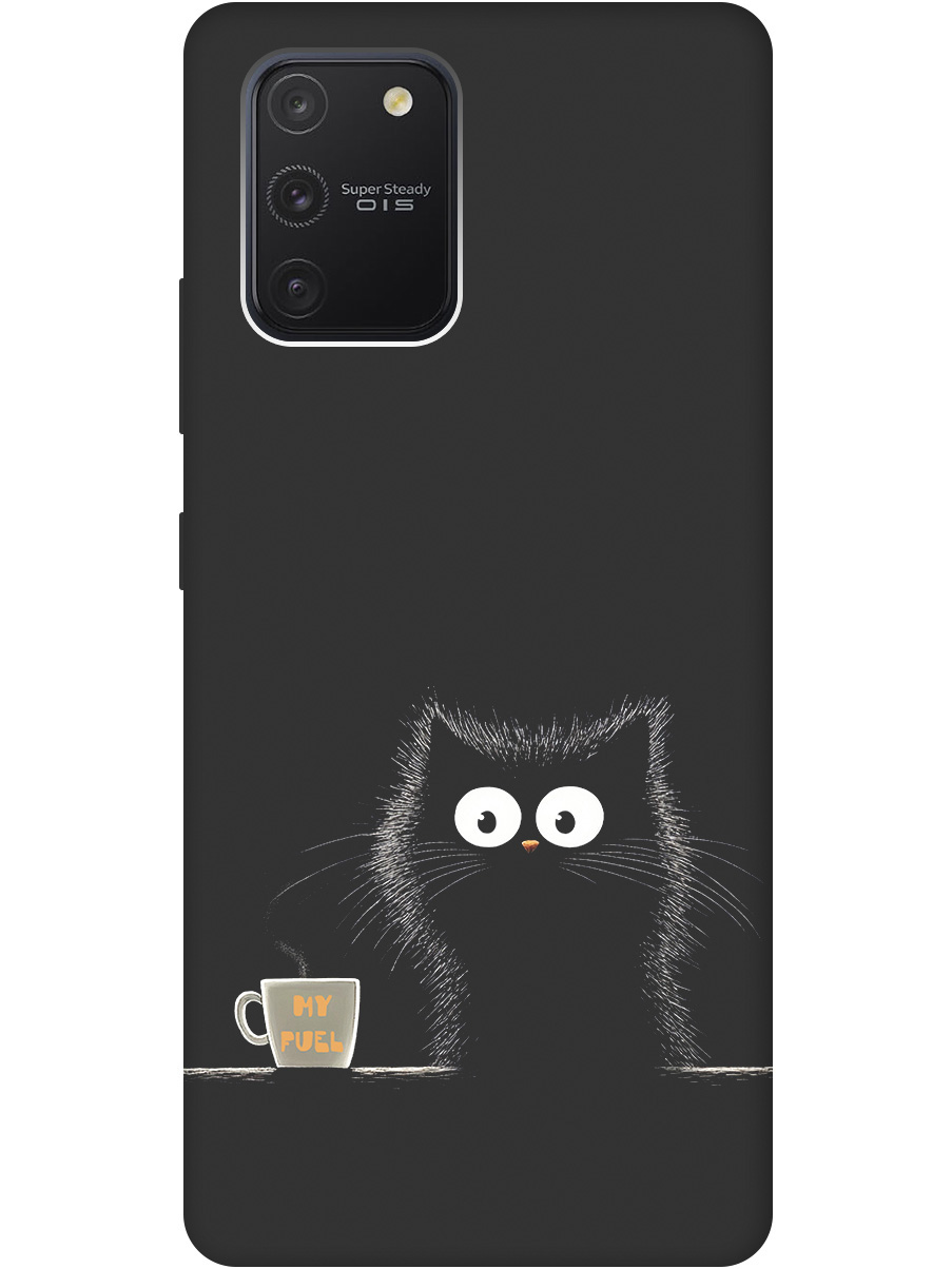 

Силиконовый чехол на Samsung Galaxy S10 Lite с принтом "Котик и кофе" матовый черный, Черный;белый;коричневый, 722694712
