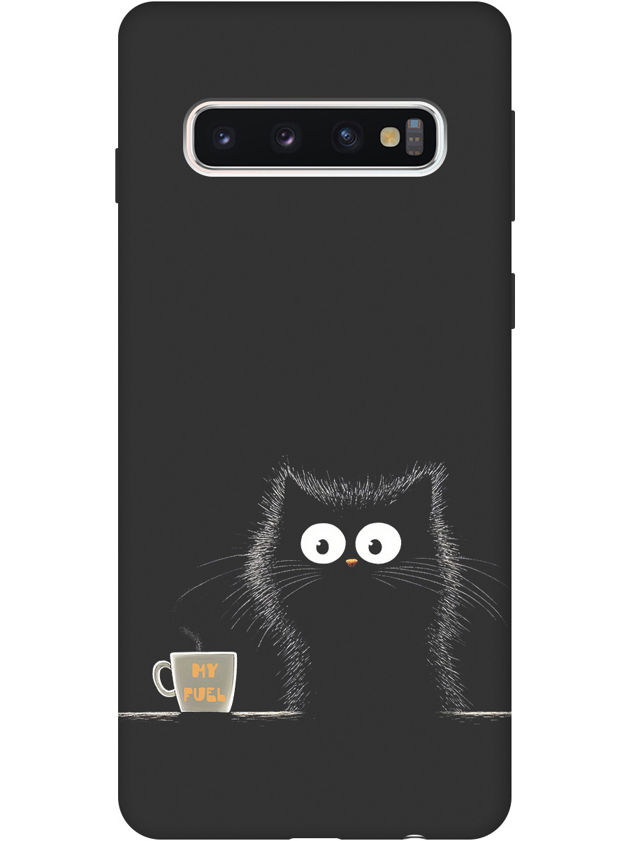 

Силиконовый чехол на Samsung Galaxy S10 с принтом "Котик и кофе" матовый черный, Черный;белый;коричневый, 720461312