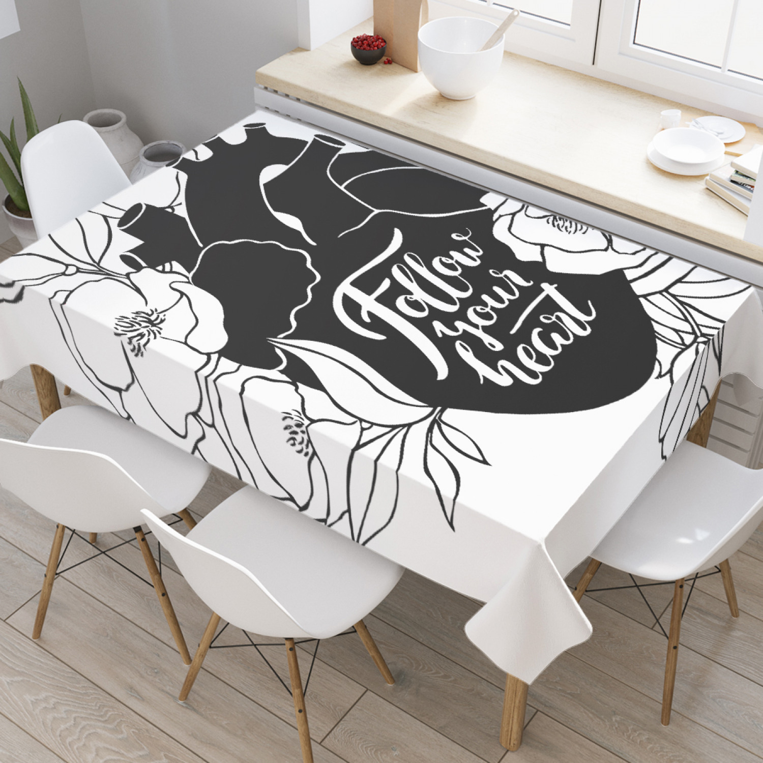 

Скатерть прямоугольная JoyArty "Следуй за своим сердцем" из оксфорда, 180x145см, Белый, Следуй за своим сердцем