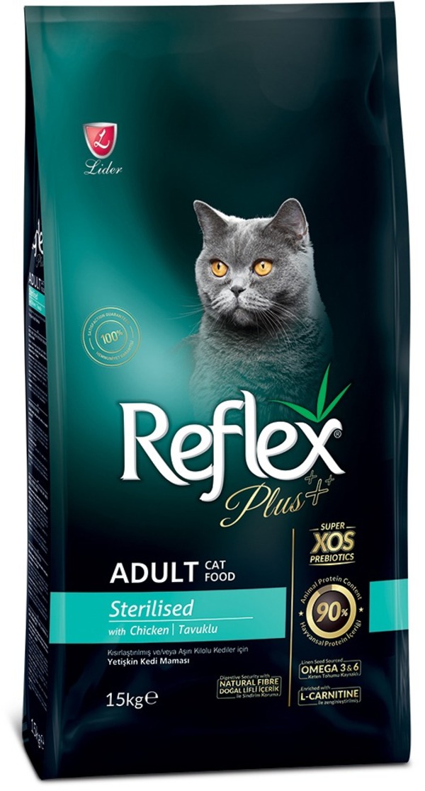 REFLEX PLUS Sterilised Adult Cat Food Chicken 15 кг сухой корм для стерилизованных кошек с